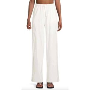 Rebecca Taylor white drawstring waist stretch linen blend pull on pants US 2